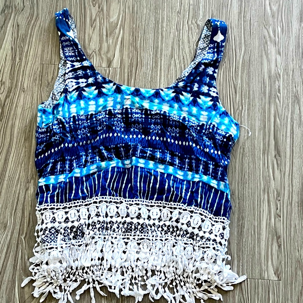Blue patterned tank top from green dragon.